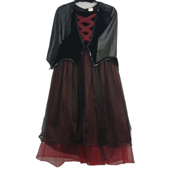 Dracula's Darling XL 14/16 Girls Halloween Costume Vampire Dress Black Tulle Set - Picture 4 of 15